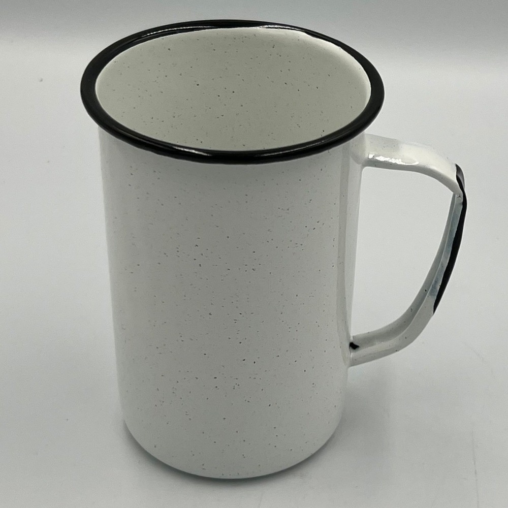 Cinsa Enamel Coffee Mugs Set of 6 White Speckled 21oz Camping New - Picture 2 of 9